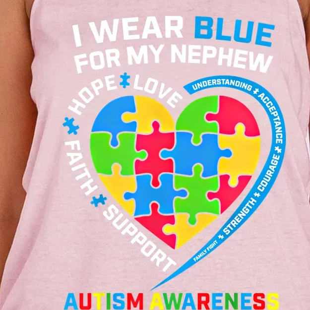 I Wear Blue For My Nephew Autism Awareness Month Uncle Aunt Gift Women's Knotted Racerback Tank