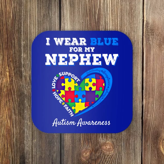 I Wear Blue For My Nephew Autism Awareness Uncle Aunt Puzzle Cute Gift Coaster