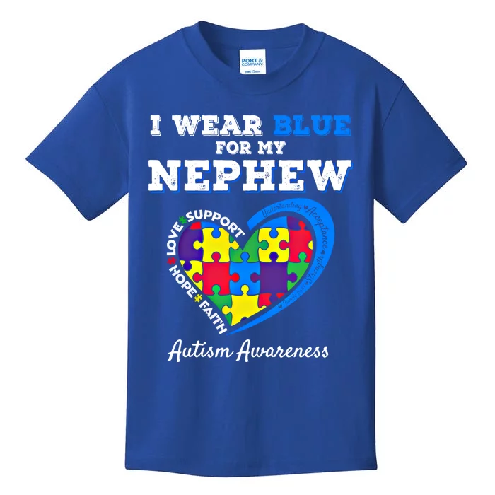 I Wear Blue For My Nephew Autism Awareness Uncle Aunt Puzzle Cute Gift Kids T-Shirt