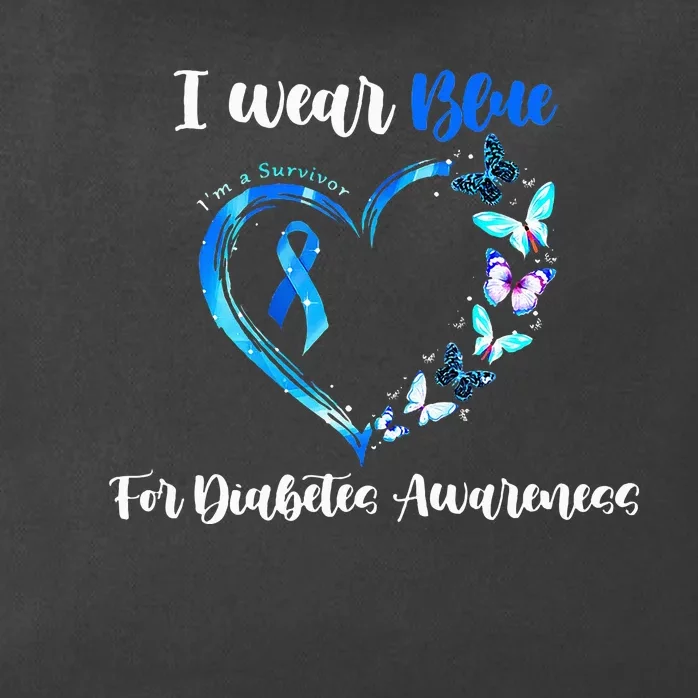 I Wear Blue For Diabetes Awareness Heart Butterfly Zip Tote Bag