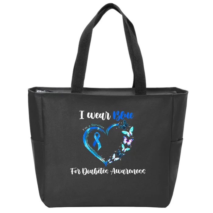 I Wear Blue For Diabetes Awareness Heart Butterfly Zip Tote Bag