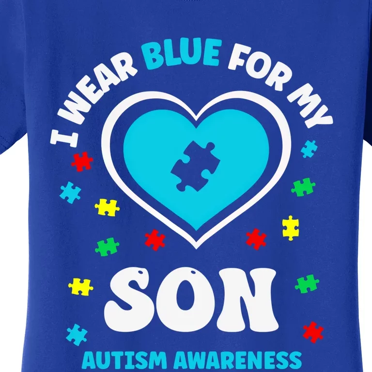 I Wear Blue For My Son Adhd April Autism Awareness Day 2024 Cool Gift Women's T-Shirt