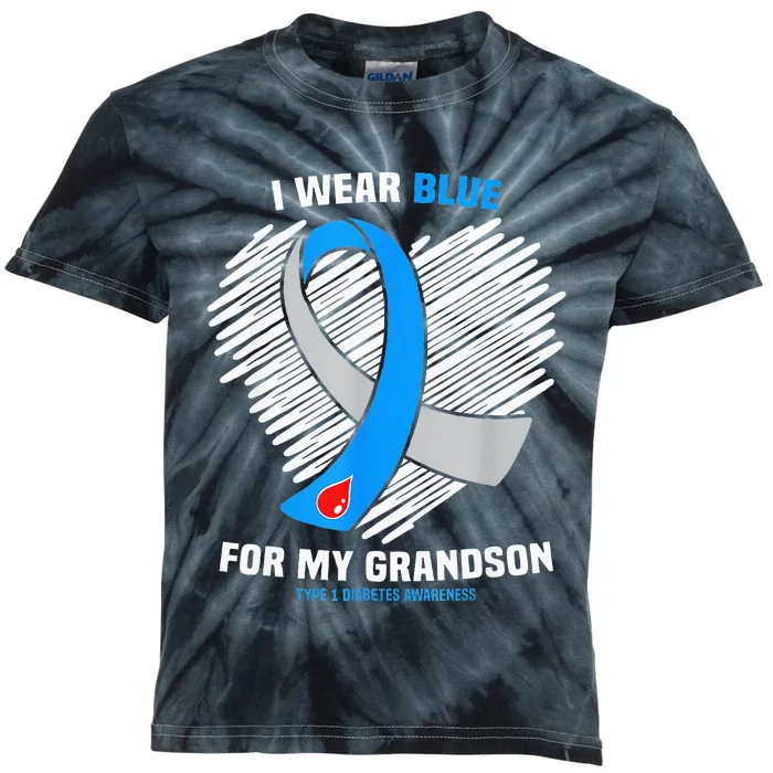 I Wear Blue For My Grandson Type 1 Diabetes Awareness Kids Tie-Dye T-Shirt