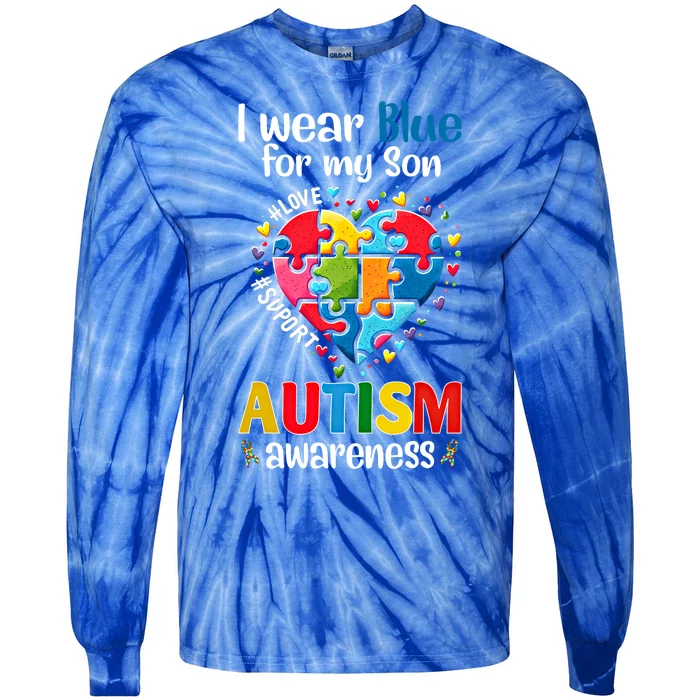 I Wear Blue For My Son Autism Awareness Big Pice Heart Funny Gift Tie-Dye Long Sleeve Shirt