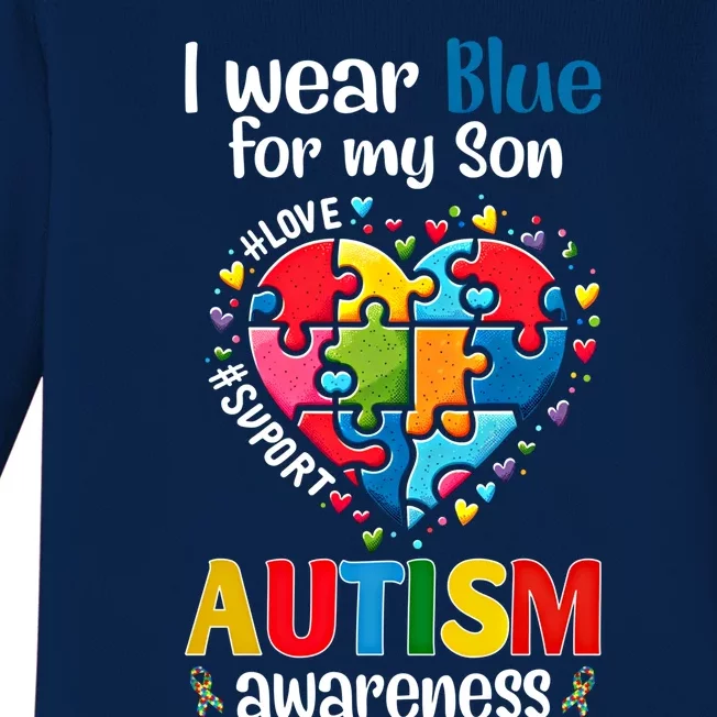 I Wear Blue For My Son Autism Awareness Big Pice Heart Funny Gift Baby Long Sleeve Bodysuit