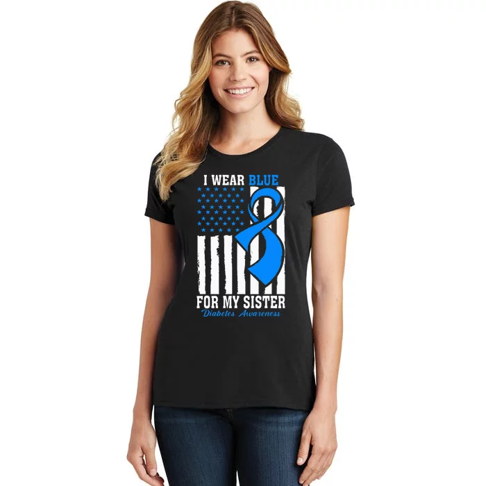 I Wear Blue For My Sister Type 1 Diabetes Awareness Women's T-Shirt