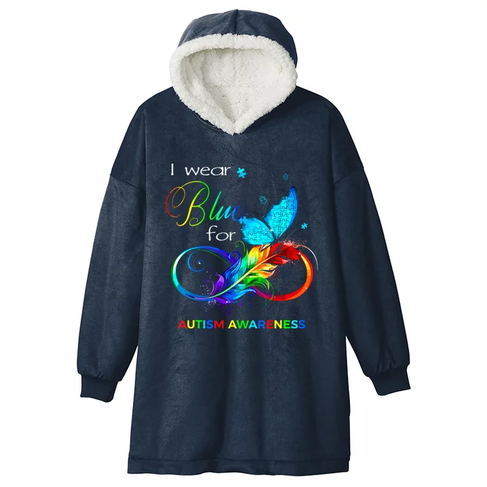 I Wear Blue For Autism Awareness Month Women Hooded Wearable Blanket