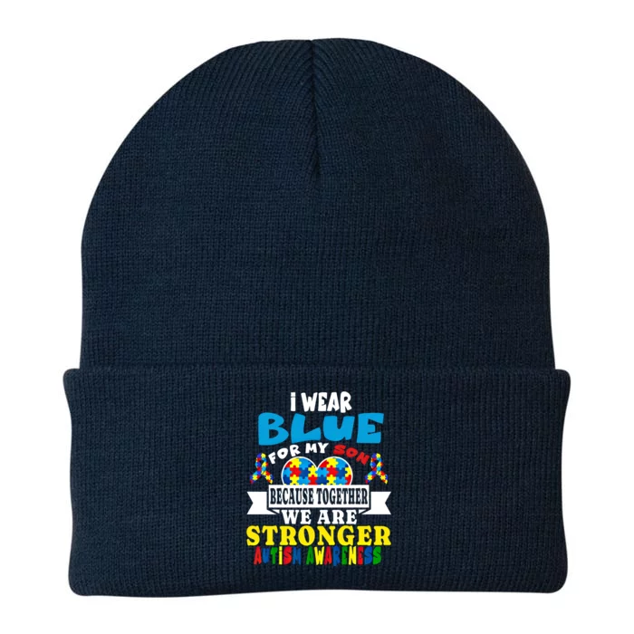 I Wear Blue For My Son Autism Awareness Day Dad Mom Funny Gift Knit Cap Winter Beanie