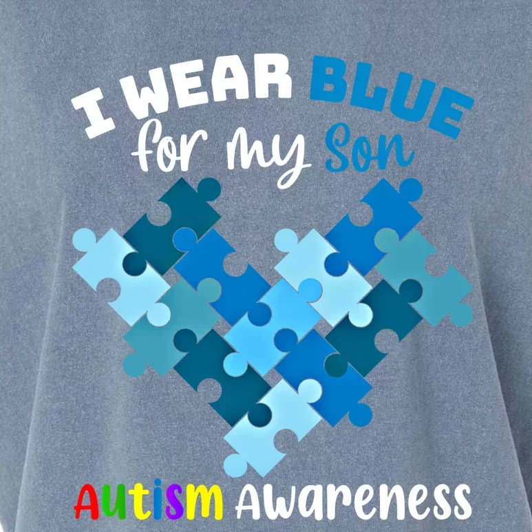 I Wear Blue For My Son Autism Awareness Family Matching Gift Garment-Dyed Women's Muscle Tee