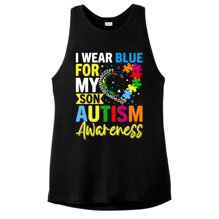 I Wear Blue For My Son Autism Awareness Graphic Gift Ladies Tri-Blend Wicking Tank