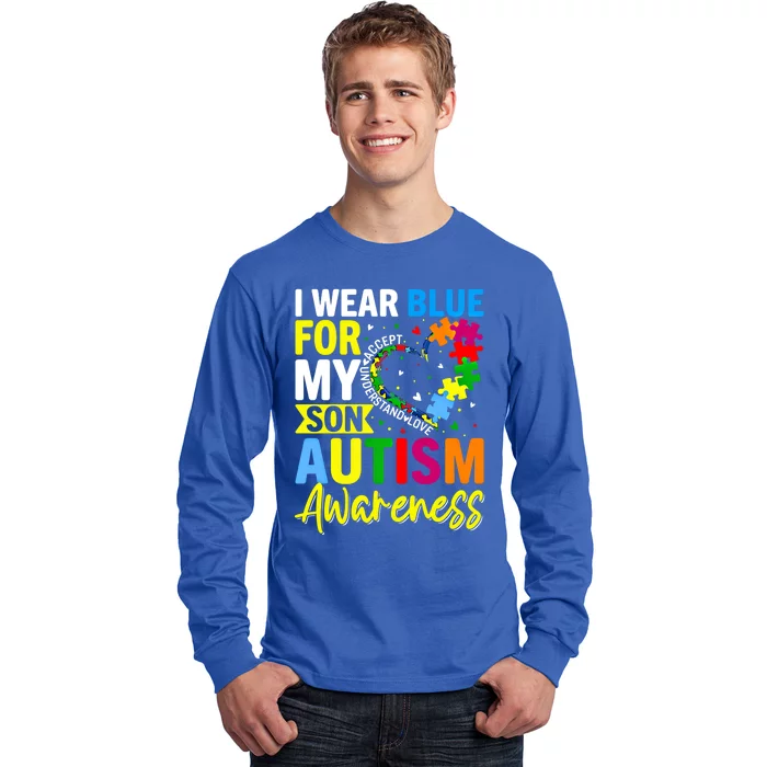 I Wear Blue For My Son Autism Awareness Graphic Gift Long Sleeve Shirt