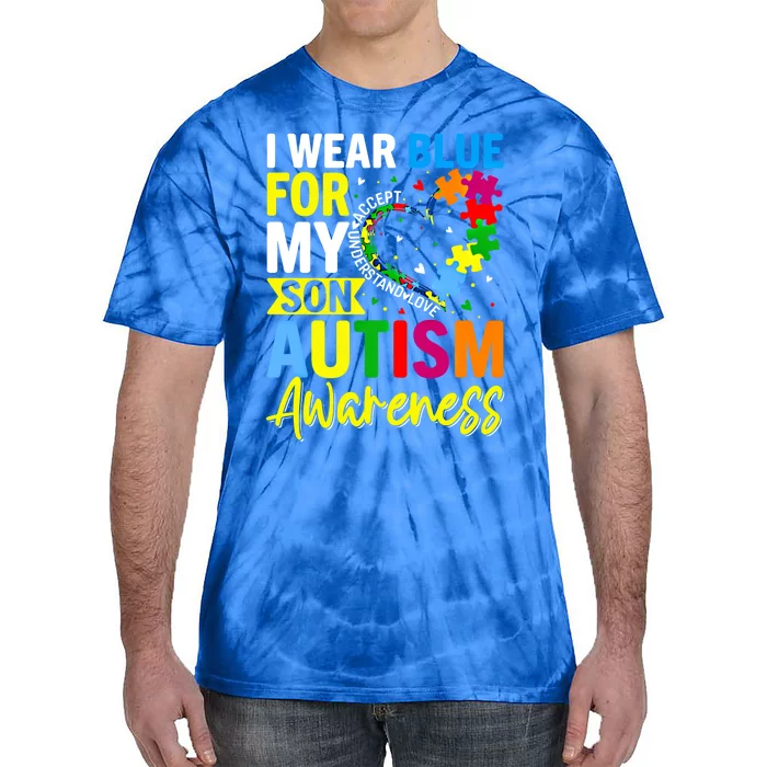 I Wear Blue For My Son Autism Awareness Graphic Gift Tie-Dye T-Shirt