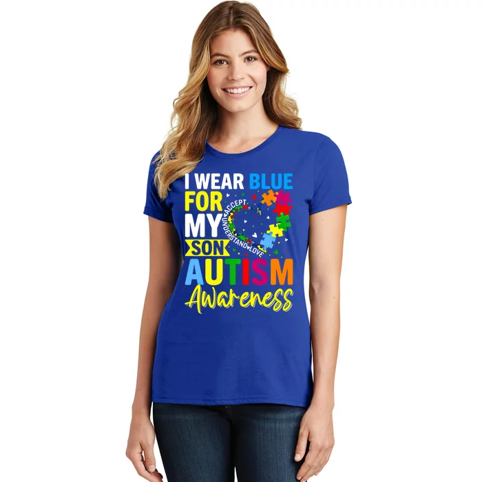 I Wear Blue For My Son Autism Awareness Graphic Gift Women's T-Shirt