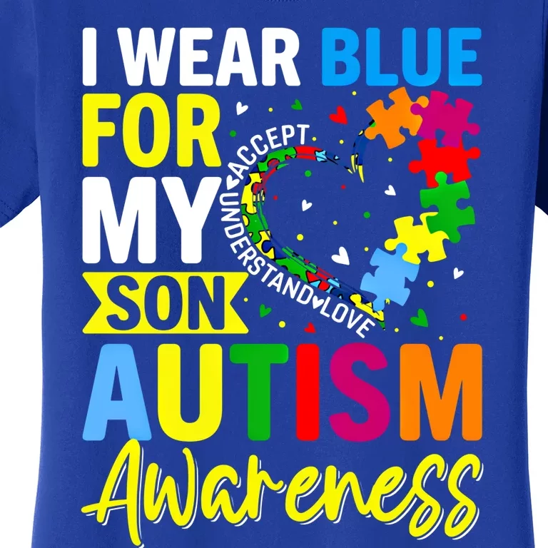 I Wear Blue For My Son Autism Awareness Graphic Gift Women's T-Shirt