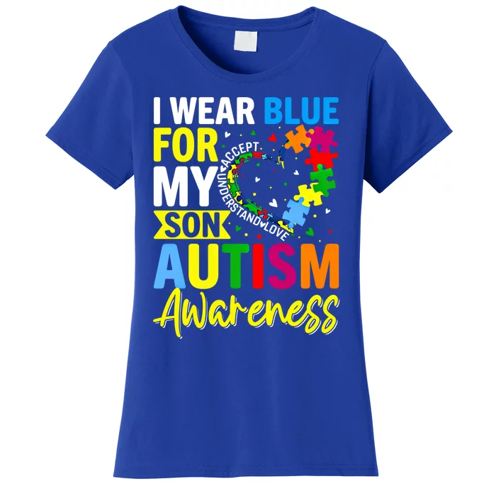 I Wear Blue For My Son Autism Awareness Graphic Gift Women's T-Shirt