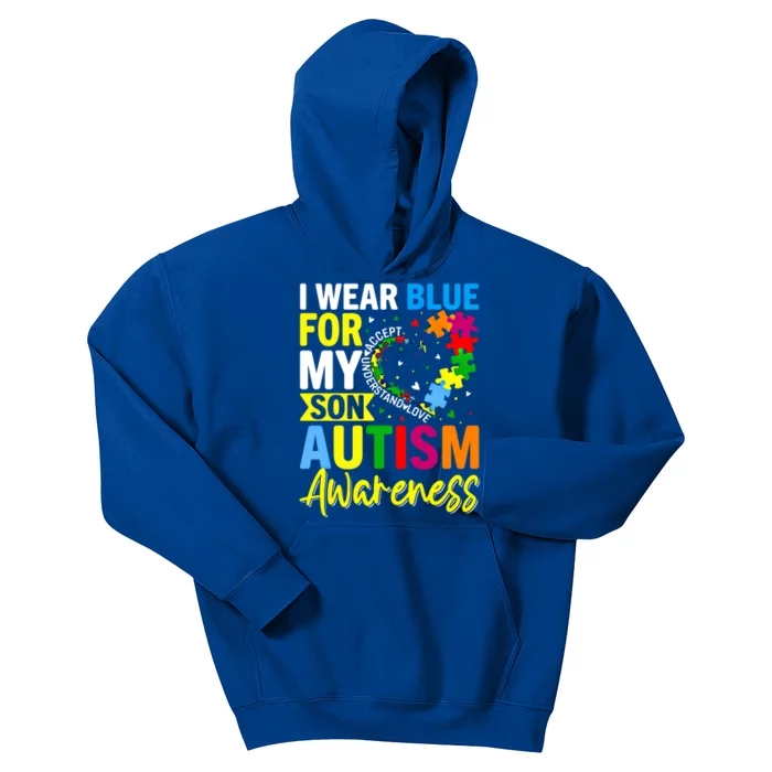 I Wear Blue For My Son Autism Awareness Graphic Gift Kids Hoodie