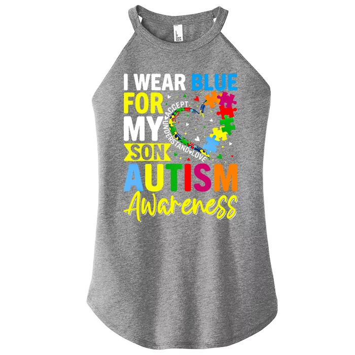 I Wear Blue For My Son Autism Awareness Graphic Gift Women’s Perfect Tri Rocker Tank