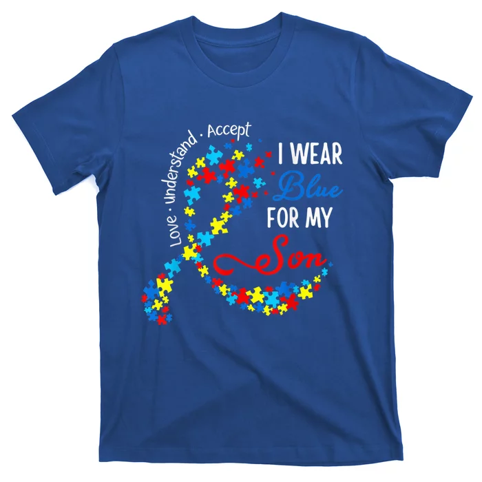 I Wear Blue For My Son Heart Support Autism Awareness Month T-Shirt