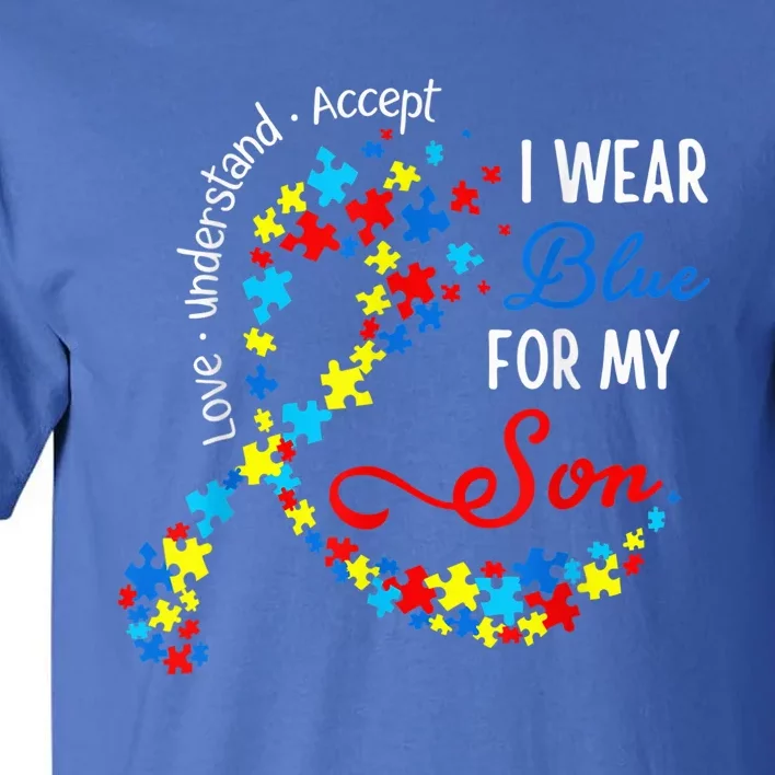 I Wear Blue For My Son Heart Support Autism Awareness Month Tall T-Shirt