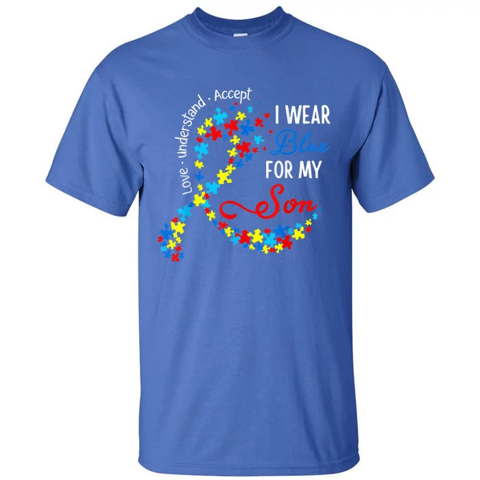 I Wear Blue For My Son Heart Support Autism Awareness Month Tall T-Shirt