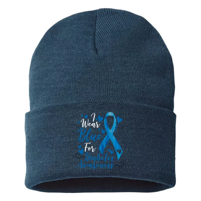 I Wear Blue For Diabetes Ribbon Awareness Sustainable Knit Beanie