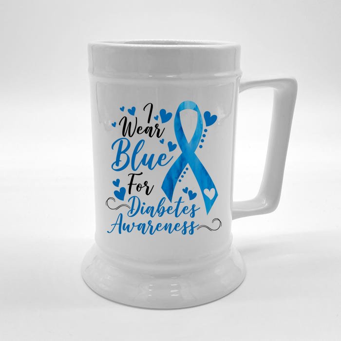 I Wear Blue For Diabetes Ribbon Awareness Front & Back Beer Stein