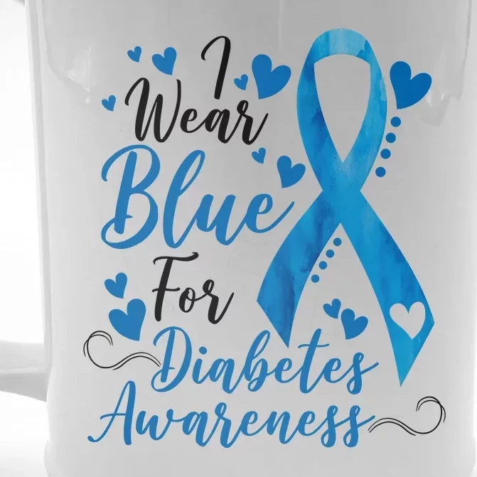 I Wear Blue For Diabetes Ribbon Awareness Front & Back Beer Stein