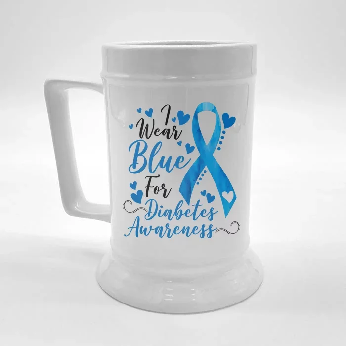 I Wear Blue For Diabetes Ribbon Awareness Front & Back Beer Stein