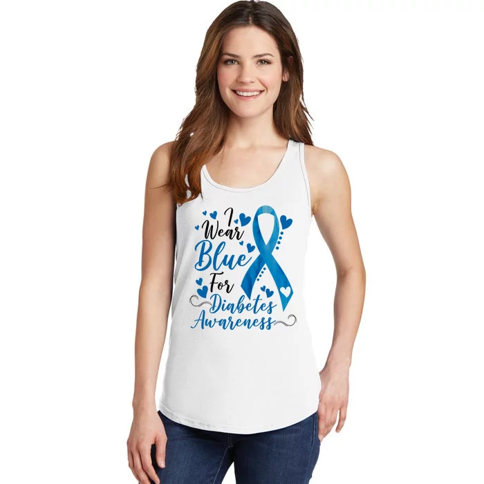 I Wear Blue For Diabetes Ribbon Awareness Ladies Essential Tank