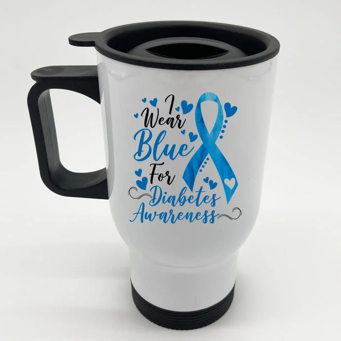 I Wear Blue For Diabetes Ribbon Awareness Front & Back Stainless Steel Travel Mug