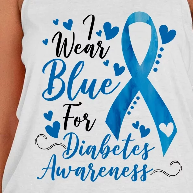 I Wear Blue For Diabetes Ribbon Awareness Women's Knotted Racerback Tank