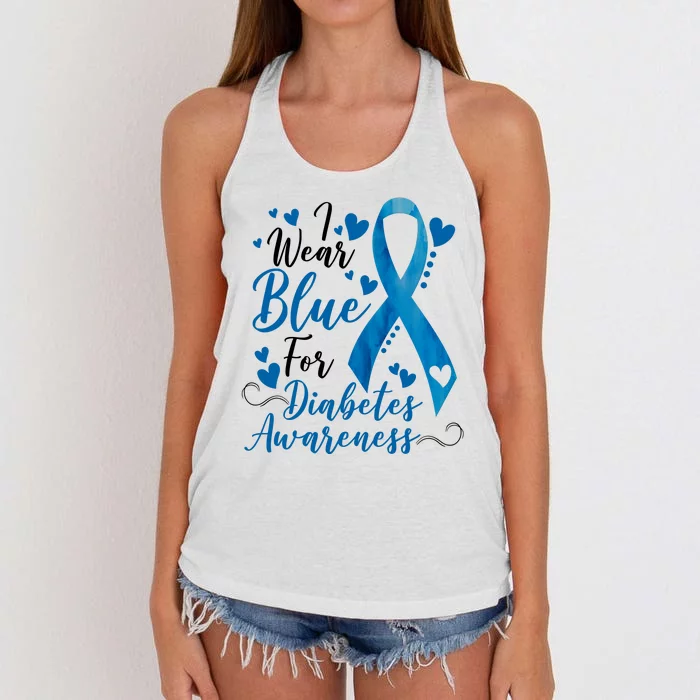 I Wear Blue For Diabetes Ribbon Awareness Women's Knotted Racerback Tank