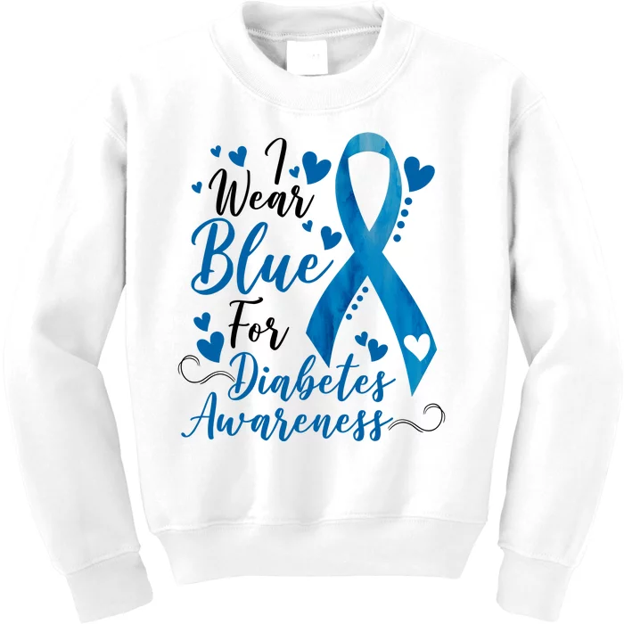 I Wear Blue For Diabetes Ribbon Awareness Kids Sweatshirt