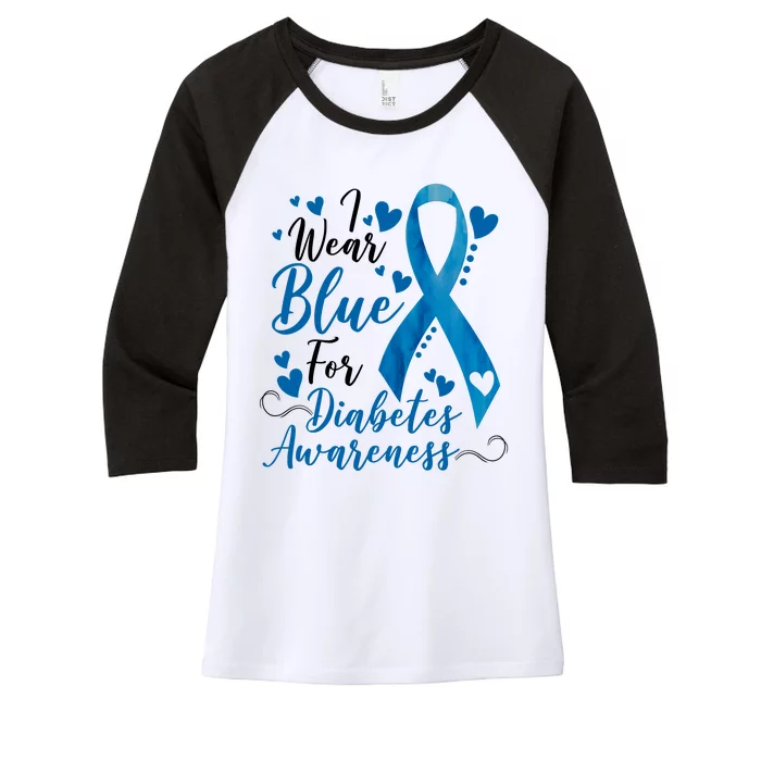 I Wear Blue For Diabetes Ribbon Awareness Women's Tri-Blend 3/4-Sleeve Raglan Shirt