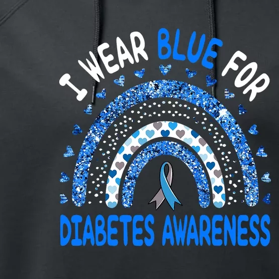 I Wear Blue For Diabetes Awareness Rainbow Performance Fleece Hoodie