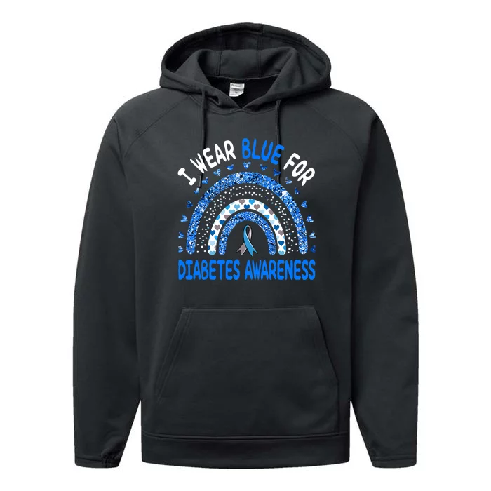 I Wear Blue For Diabetes Awareness Rainbow Performance Fleece Hoodie