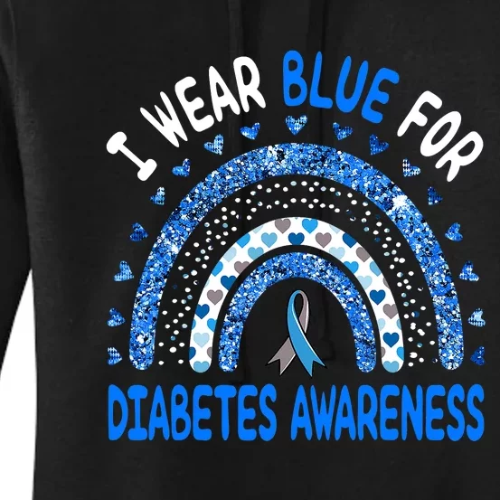 I Wear Blue For Diabetes Awareness Rainbow Women's Pullover Hoodie