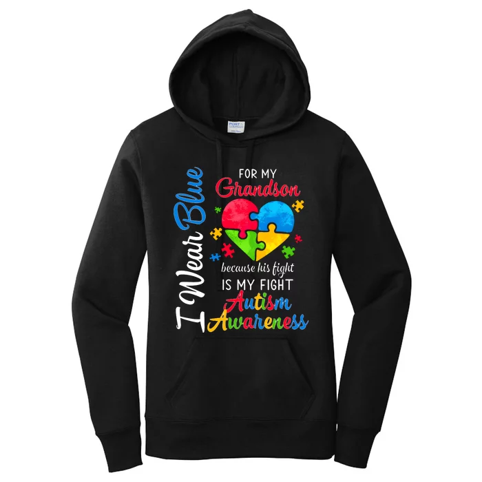 I Wear Blue For My Grandson Autism Awareness Women's Pullover Hoodie