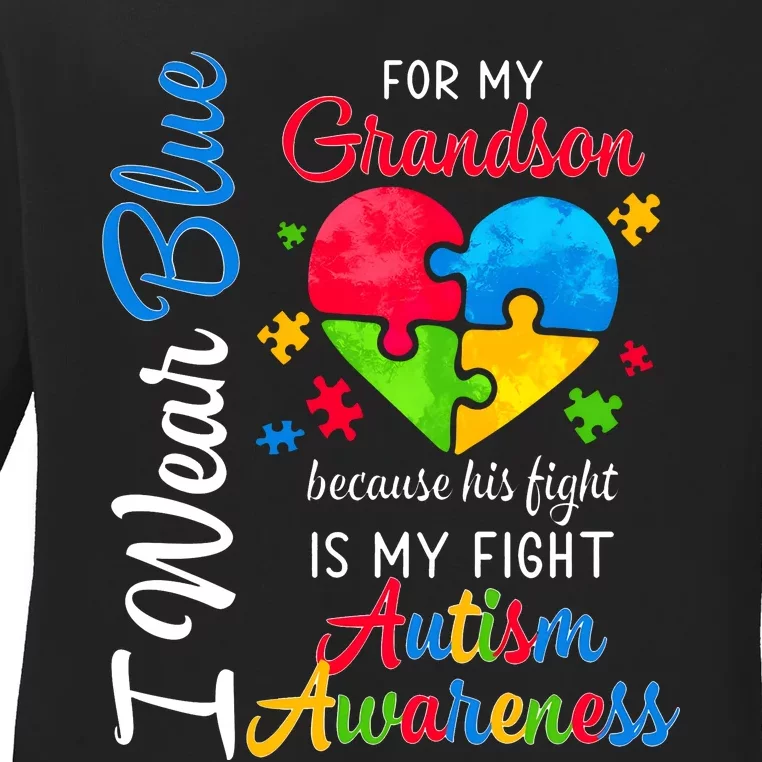 I Wear Blue For My Grandson Autism Awareness Ladies Long Sleeve Shirt