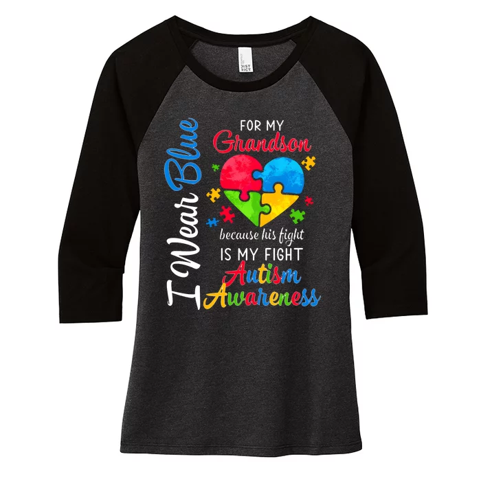 I Wear Blue For My Grandson Autism Awareness Women's Tri-Blend 3/4-Sleeve Raglan Shirt