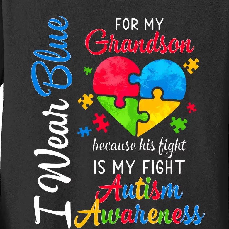 I Wear Blue For My Grandson Autism Awareness Kids Long Sleeve Shirt