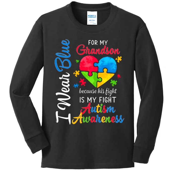 I Wear Blue For My Grandson Autism Awareness Kids Long Sleeve Shirt