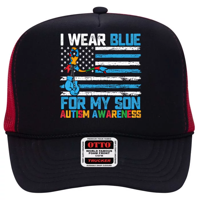 I Wear Blue For My Son Autism Awareness Month Gift High Crown Mesh Trucker Hat