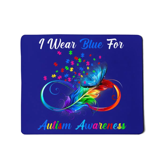 I Wear Blue For Autism Awareness Butterfly Puzzle Pieces Mousepad