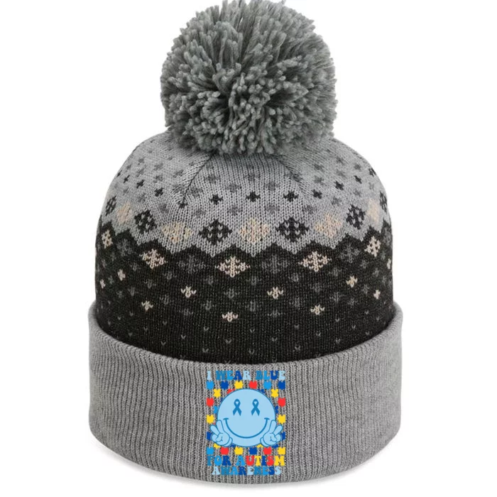 I Wear Blue For Autism Awareness Month Smile Peace The Baniff Cuffed Pom Beanie