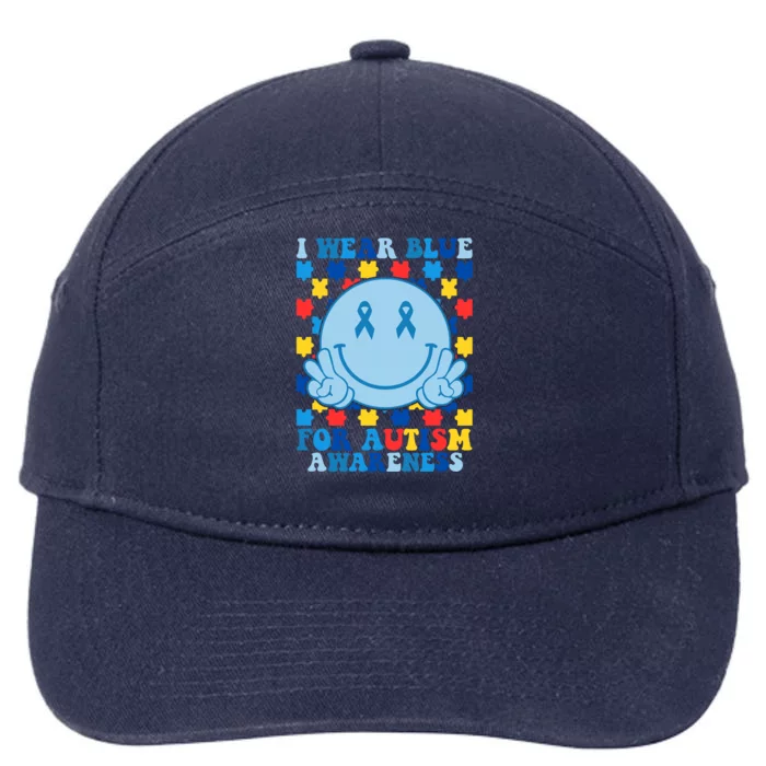 I Wear Blue For Autism Awareness Month Smile Peace 7-Panel Snapback Hat