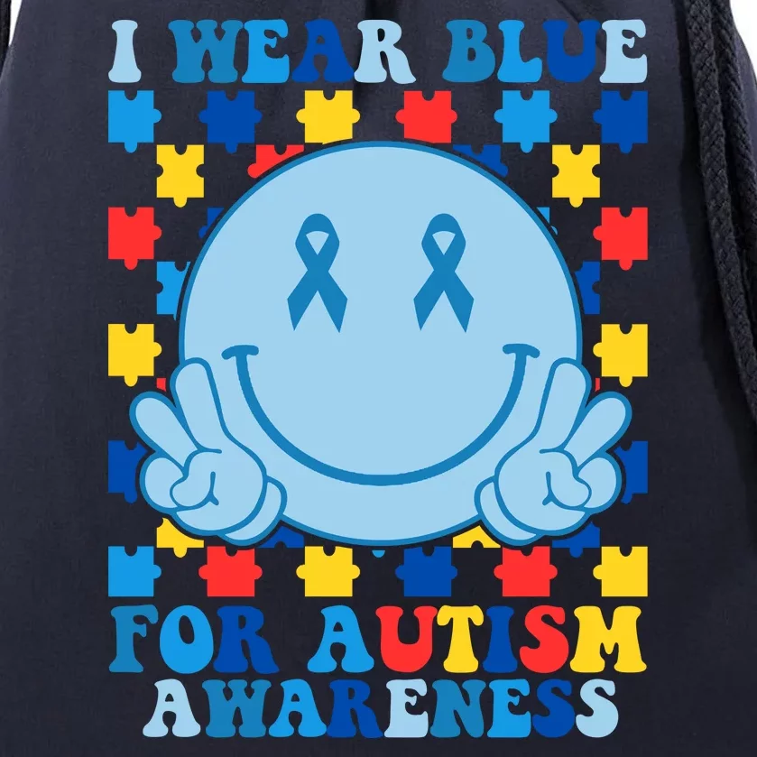 I Wear Blue For Autism Awareness Month Smile Peace Drawstring Bag