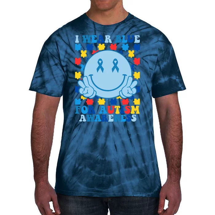 I Wear Blue For Autism Awareness Month Smile Peace Tie-Dye T-Shirt