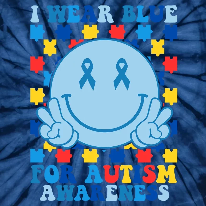 I Wear Blue For Autism Awareness Month Smile Peace Tie-Dye T-Shirt