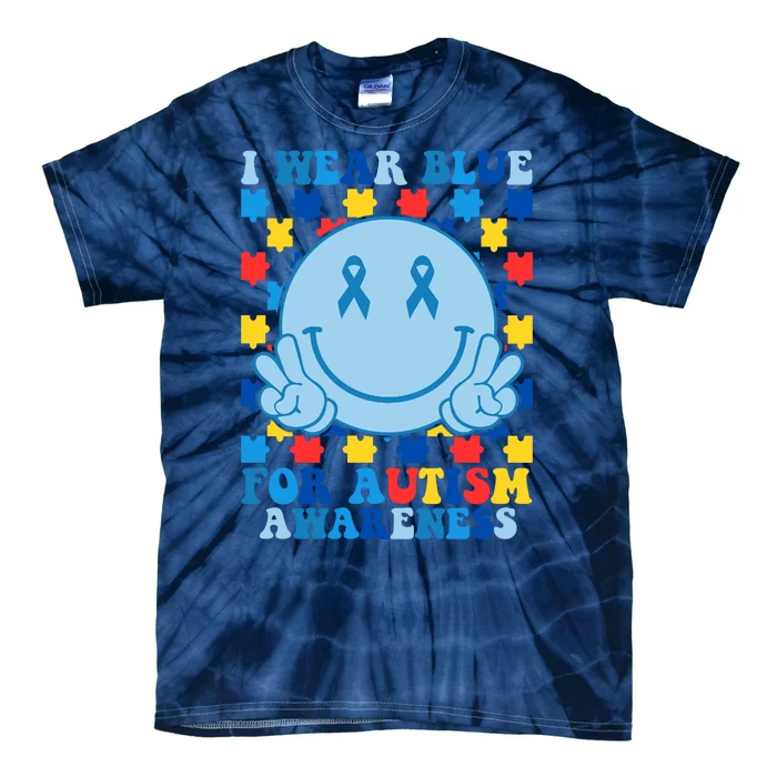 I Wear Blue For Autism Awareness Month Smile Peace Tie-Dye T-Shirt